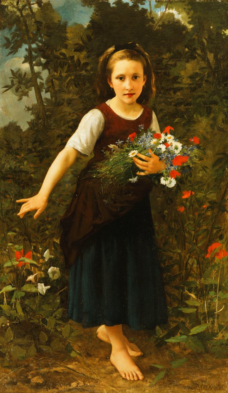Bambina vicino al Ruscello con un Fascio di Fiori, 1886 da William Adolphe Bouguereau