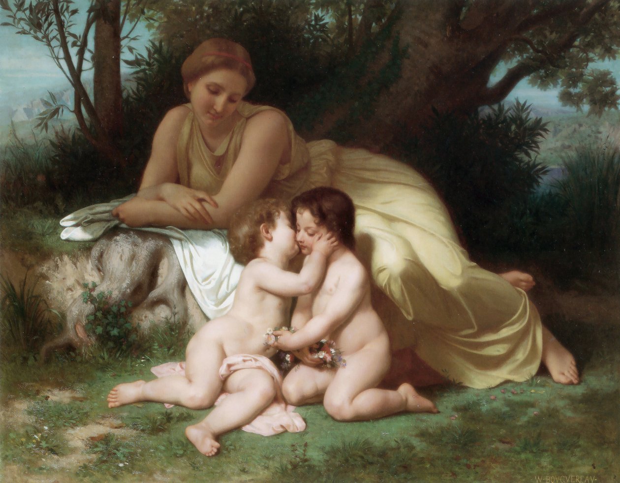 Giovane donna in contemplazione di due bambini abbracciati da William Adolphe Bouguereau