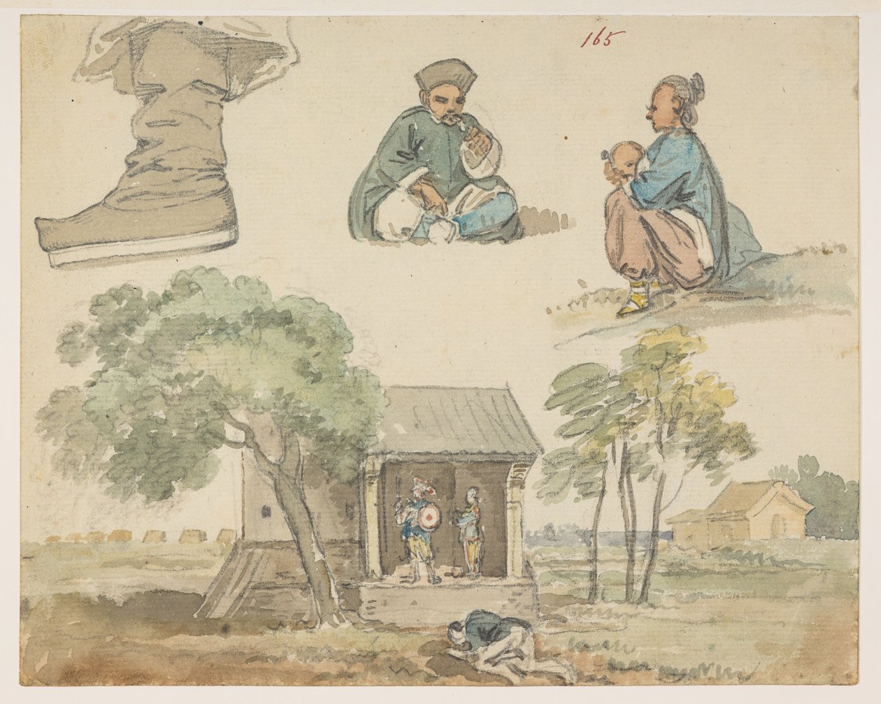 Studi di figure e santuario, da un Album di 372 disegni di paesaggi, coste, costumi e vita quotidiana realizzati durante l