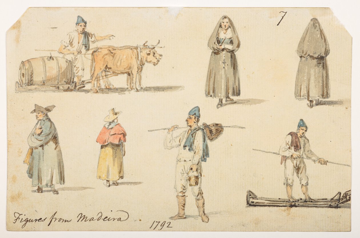 Figure di Madiera, 1792, da un Album di 372 disegni di paesaggi, coste, costumi e vita quotidiana realizzati durante l