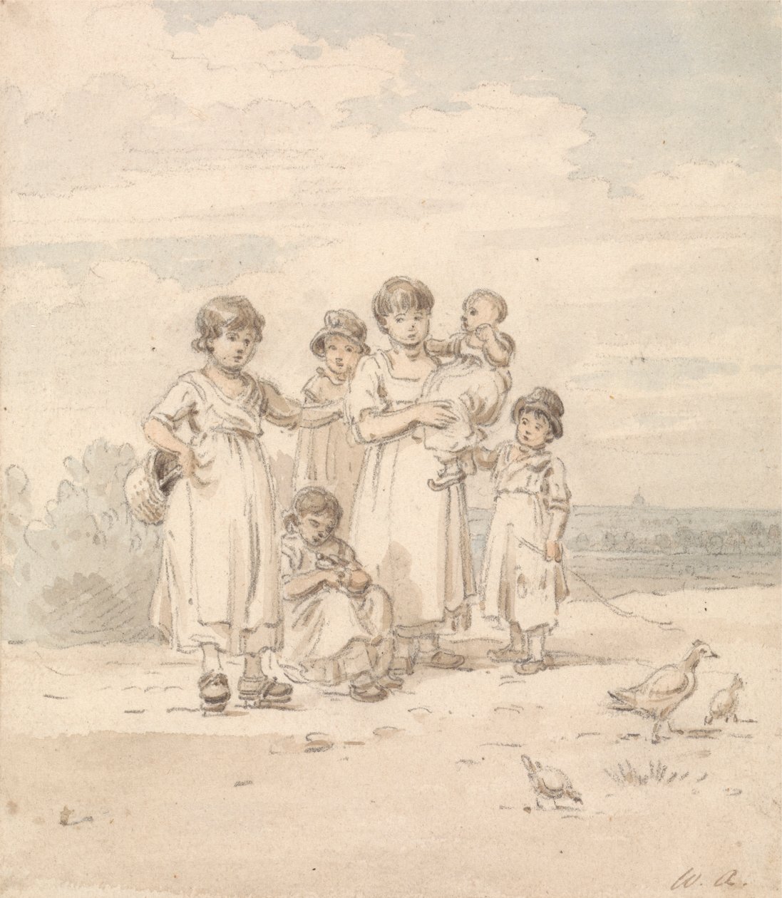 Gruppo di bambini inglesi: vista lontana di St. Paul