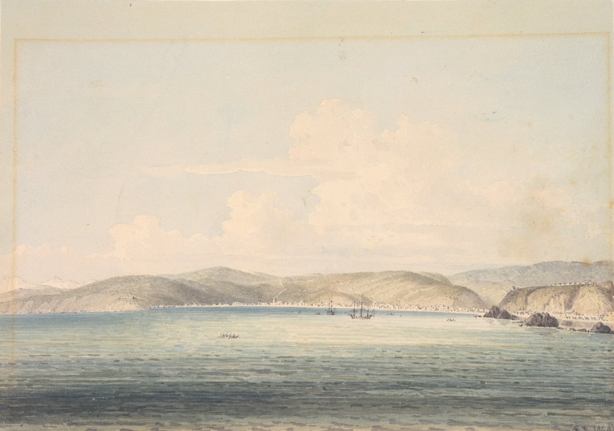 Il villaggio di Almandral nella Baia di Valparaiso, con vista sulle Ande da William Alexander