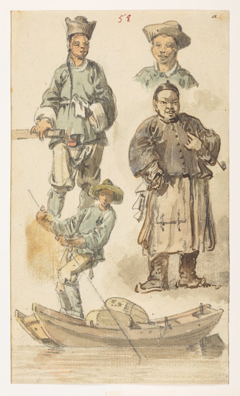 Studi di cinesi, da un Album di 372 disegni di paesaggi, coste, costumi e vita quotidiana realizzati durante l