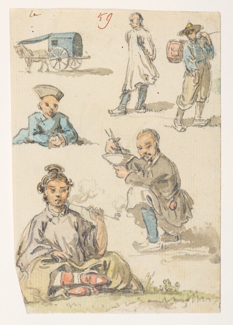 Studi di cinesi, da un Album di 372 disegni di paesaggi, coste, costumi e vita quotidiana realizzati durante l
