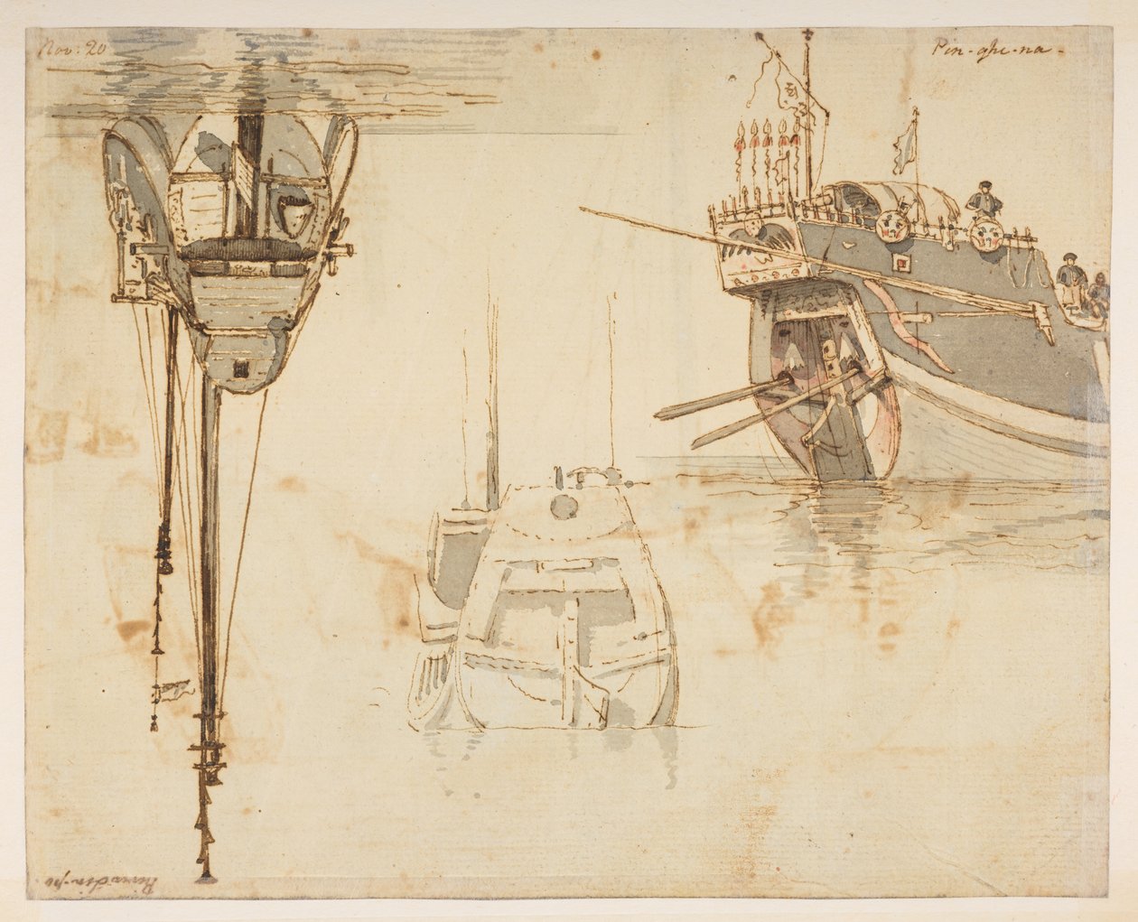 f.58 145v Barca. Fiume Lim-po. 20 novembre., da un Album di 372 disegni di paesaggi, coste, costumi e vita quotidiana realizzati durante l