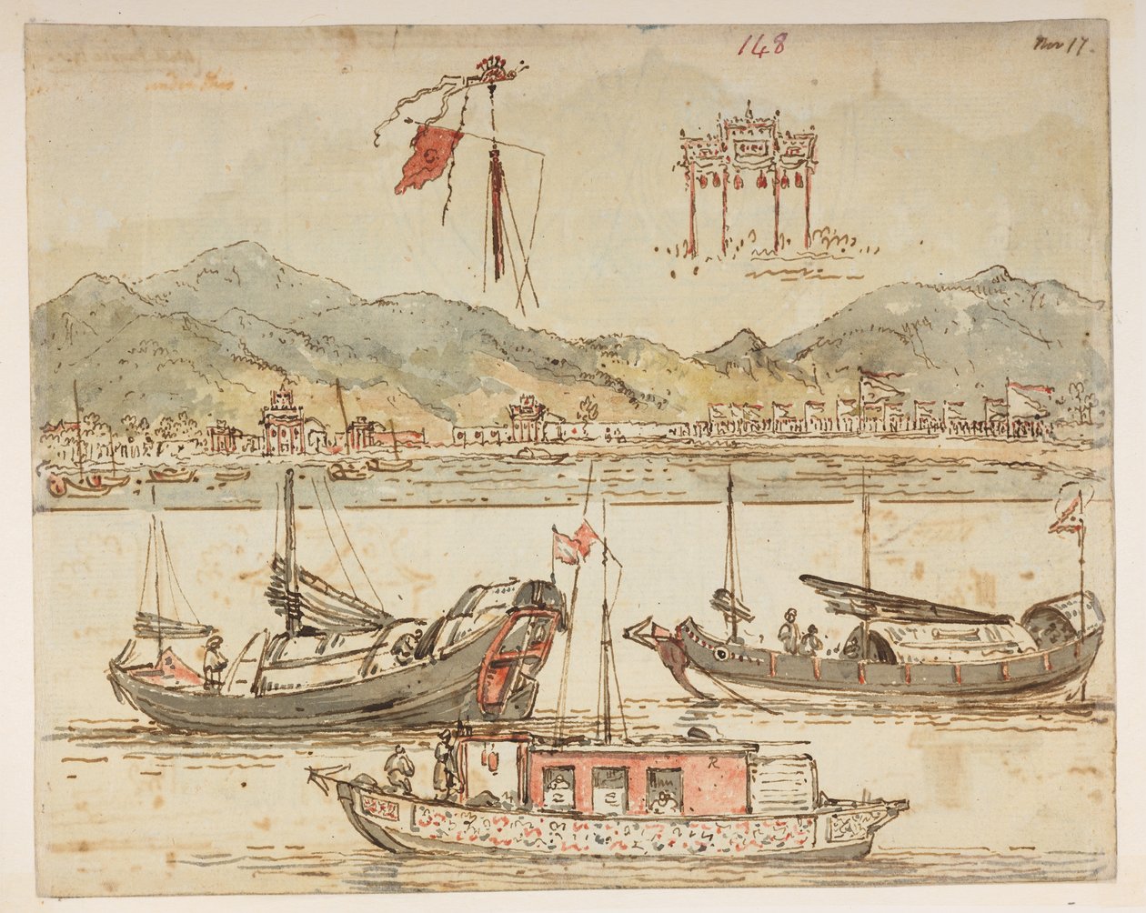 Barche e archi trionfali, da un Album di 372 disegni di paesaggi, coste, costumi e vita quotidiana realizzati durante l