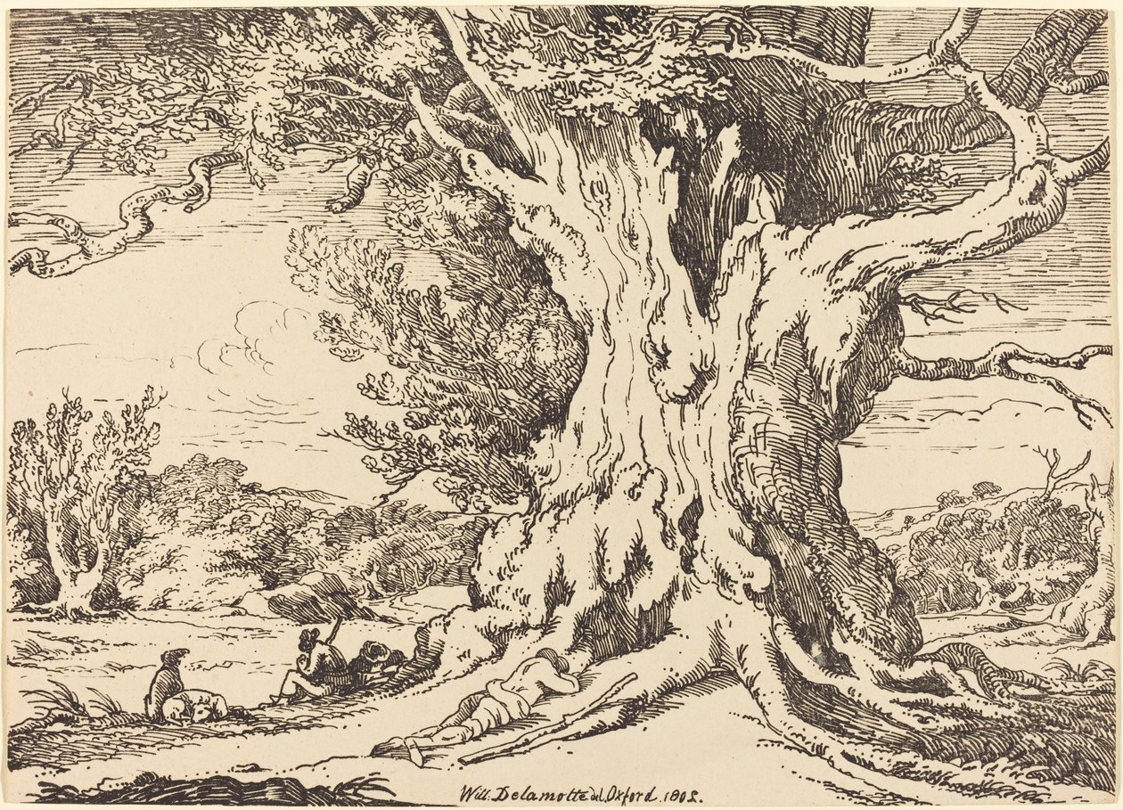 Riposo, Uomini e Cani sotto un Grande Albero da William Alfred Delamotte