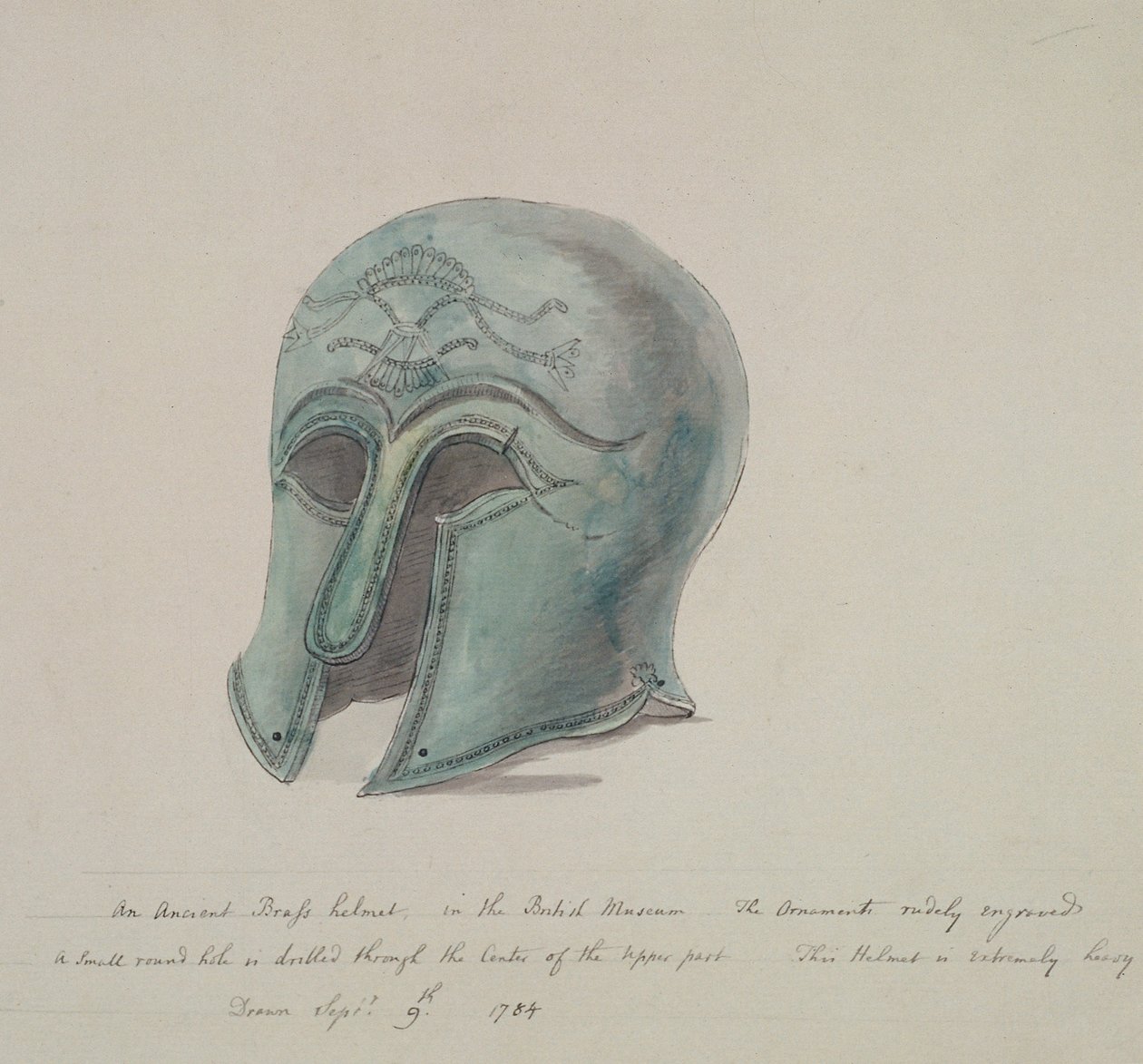 Antico elmo di bronzo dal British Museum, Holborn, Londra, 1784 da William Angus