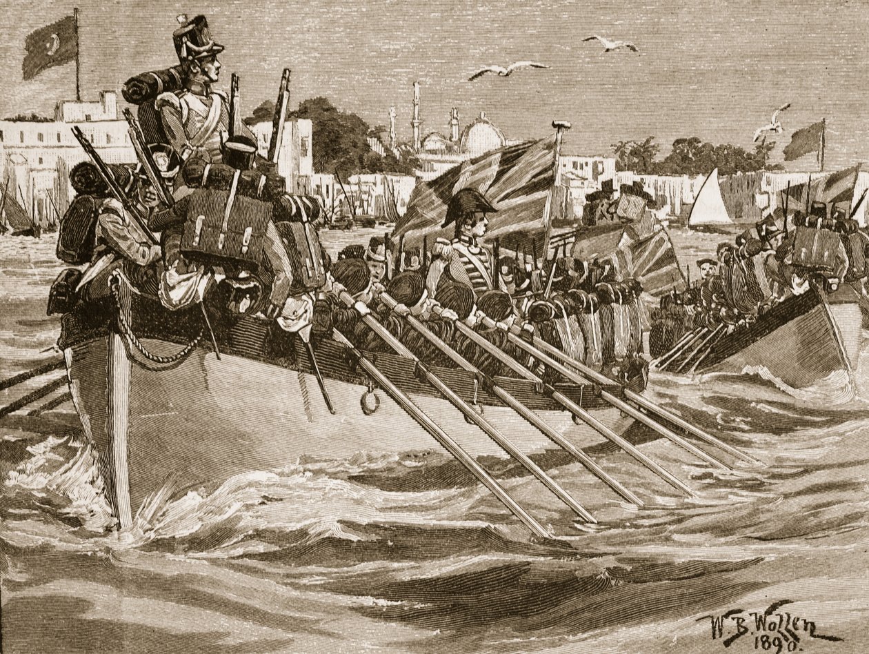 Partenza delle truppe britanniche da Alessandria, 1807, illustrazione da 