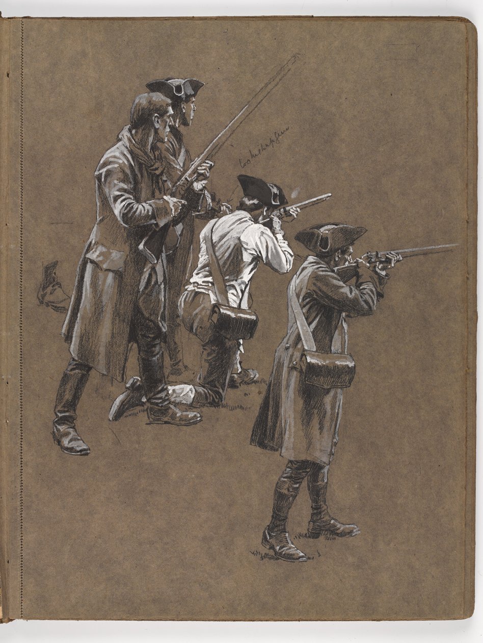 Studio per il dipinto a olio di William Barns Wollen, La Battaglia di Lexington 1775 da William Barnes Wollen