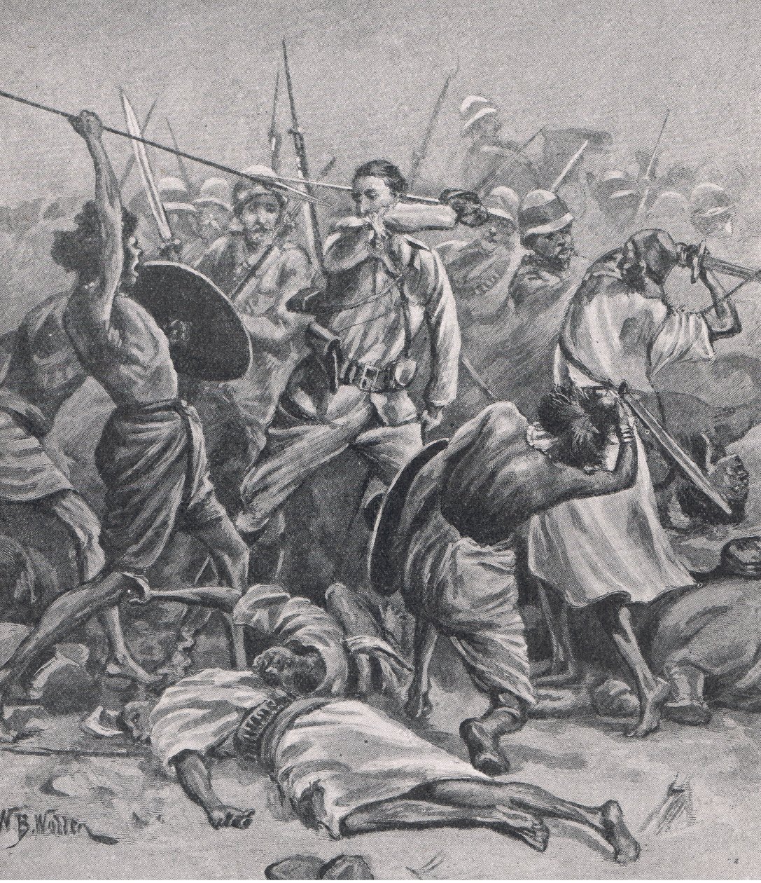 La piazza di Abu-Klea, 17 gennaio 1885, illustrazione da British Battles on Land and Sea, 1915 da William Barnes Wollen