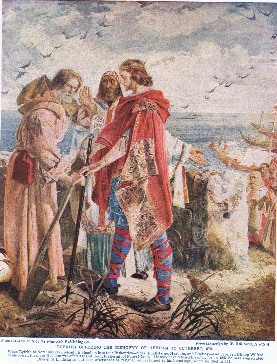 Egfrith offre il vescovado di Hexham a Cuthbert, illustrazione da 