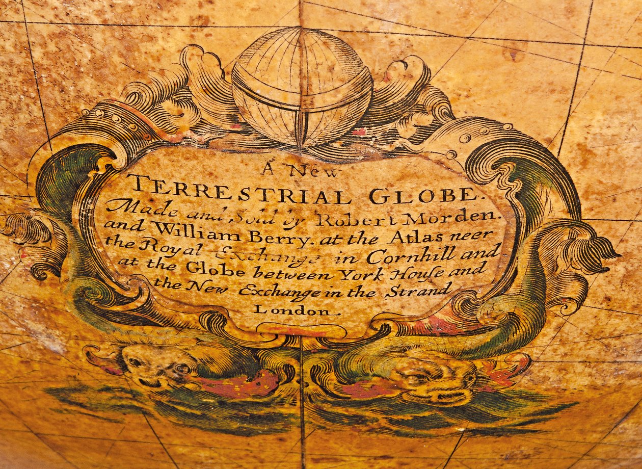 Globo terrestre inglese antico, c.1673 da William Berry