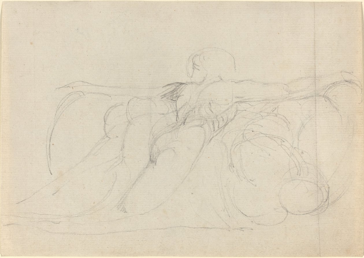 Un uomo visto da dietro, che si alza sulle nuvole da William Blake