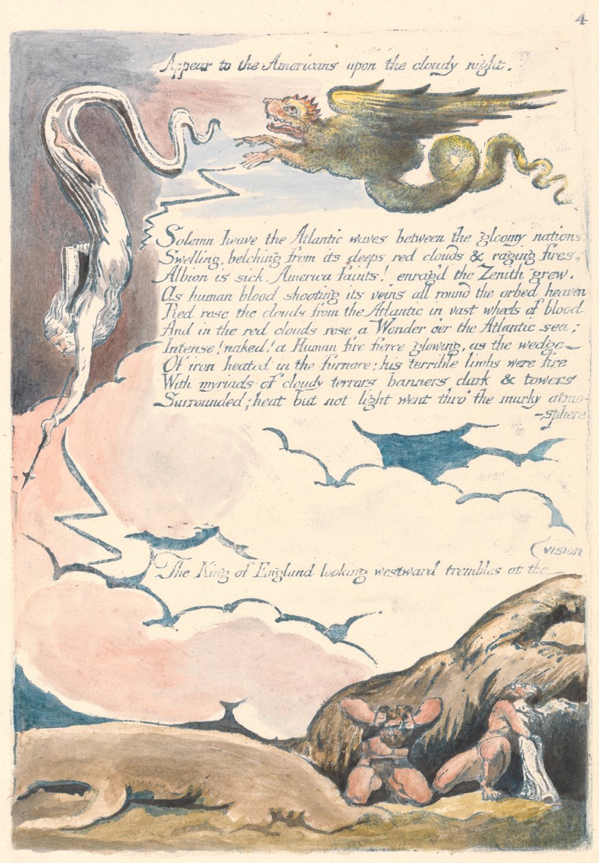 America. Una Profezia, Tavola 6, Apparire agli Americani.... da William Blake