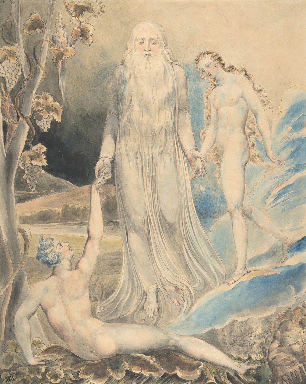 Angelo della Presenza Divina che porta Eva ad Adamo La Creazione di Eva da William Blake