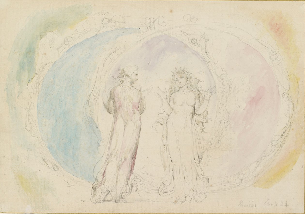 Beatrice e Dante nei Gemelli, tra le sfere di fiamma, 1825-1827 da William Blake