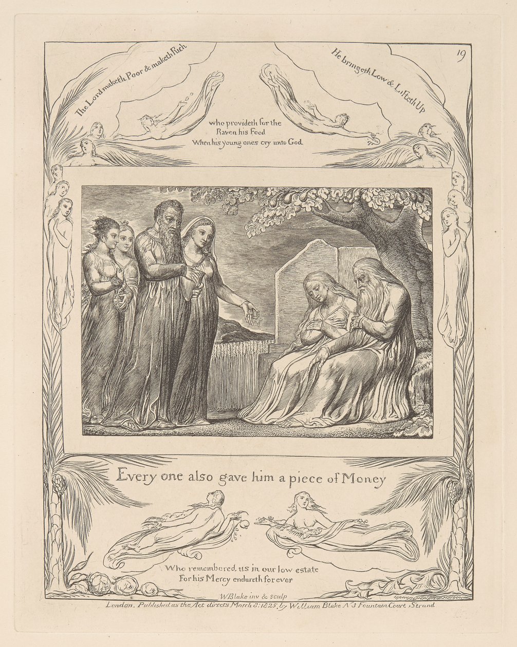 Libro di Giobbe, Tavola 19, Ognuno gli diede anche un pezzo di denaro da William Blake
