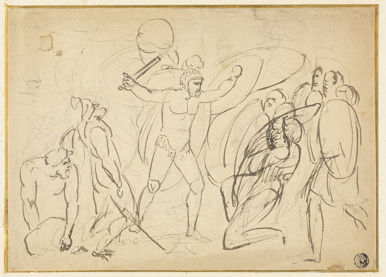 Combattimento classico (recto); Schizzo di nudo maschile (verso) da William Blake