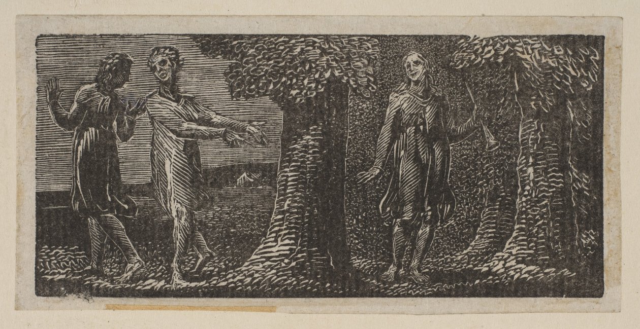 Colinet deriso da due ragazzi, da Pastorali di Virgilio di Thornton, 1821 da William Blake
