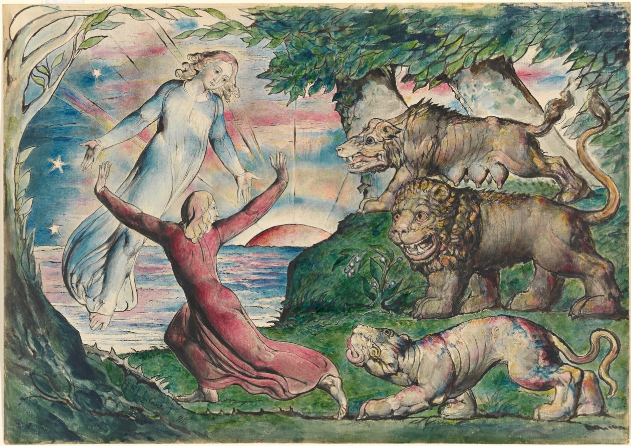 Dante fugge dalle tre bestie da William Blake