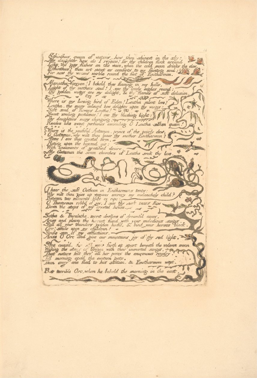 Europa. Una Profezia, Tavola 16, Ethinthus regina delle acque . . . .  (Bentley 17) da William Blake