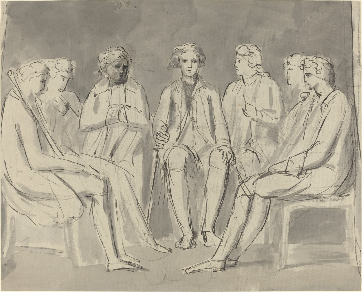 Gruppo di uomini seduti in cerchio [recto] da William Blake