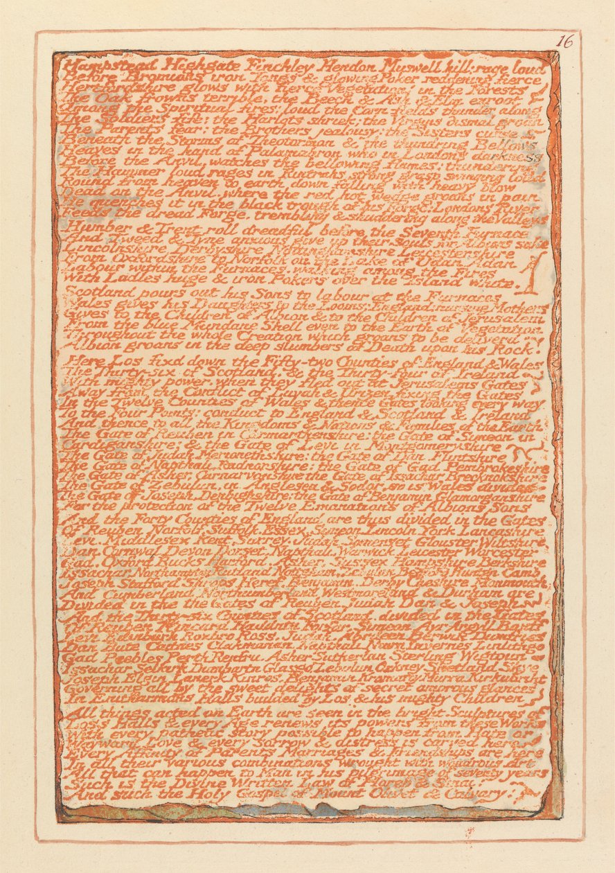 "Hampstead Highgate Finchley Hendon Muswell Hill..." (Platte 16) da William Blake
