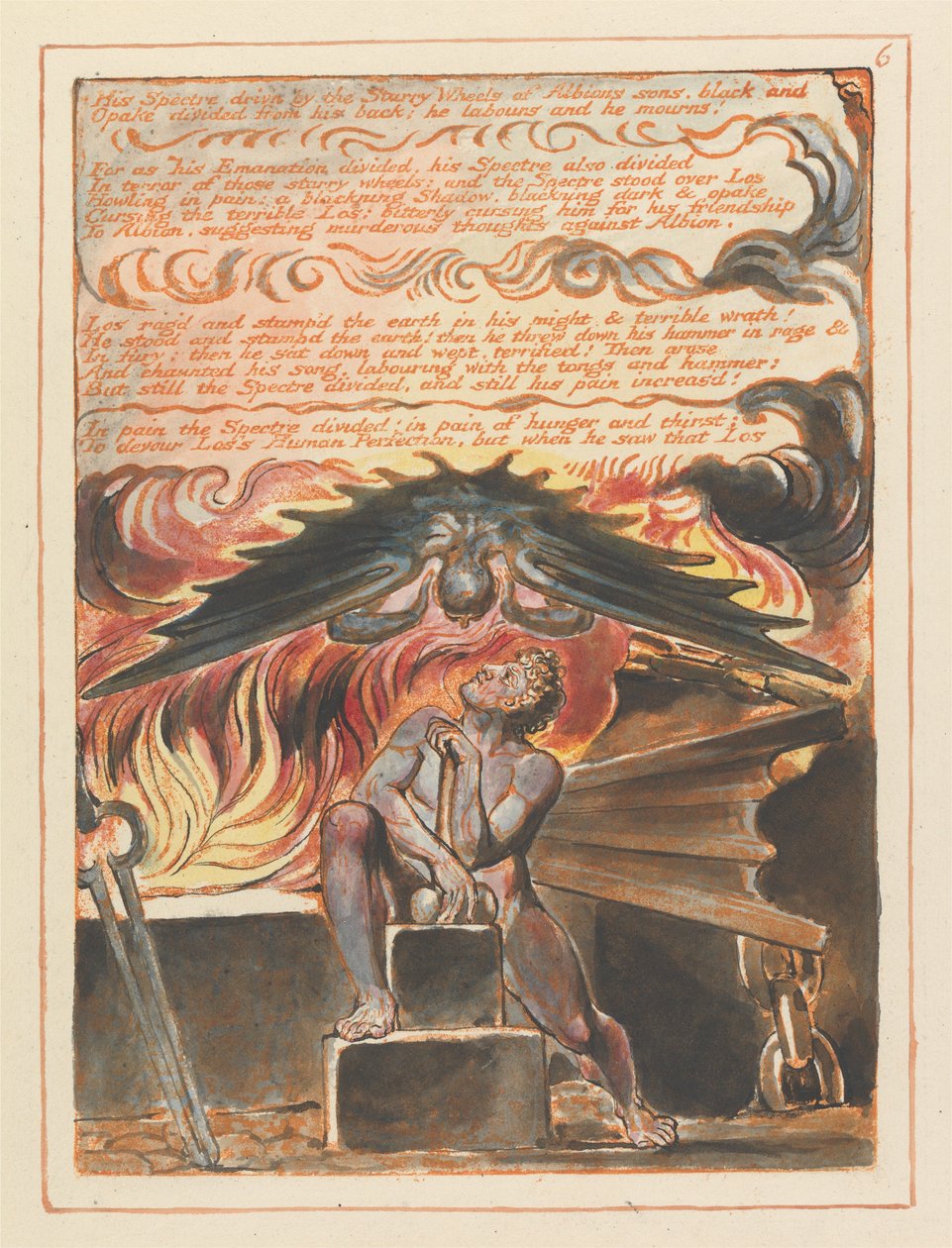 Sein Gespenst getrieben von den Sternenrädern der Söhne Albions... (Platte 6) da William Blake