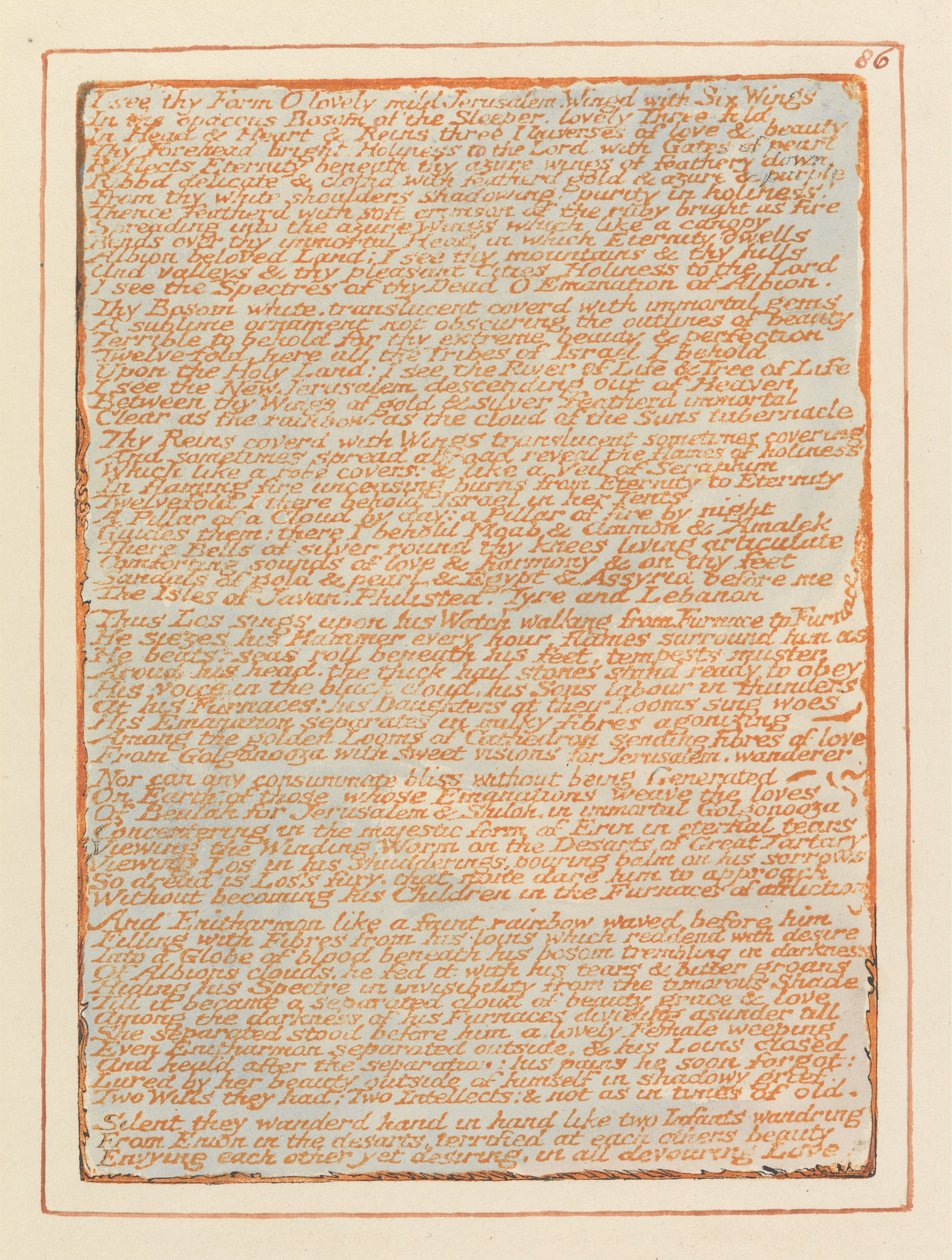 Gerusalemme, Tavola 86, Vedo la tua forma.... da William Blake
