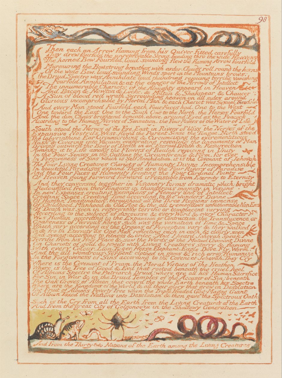 Gerusalemme, Tavola 98, Poi ciascuno una freccia fiammeggiante.... da William Blake