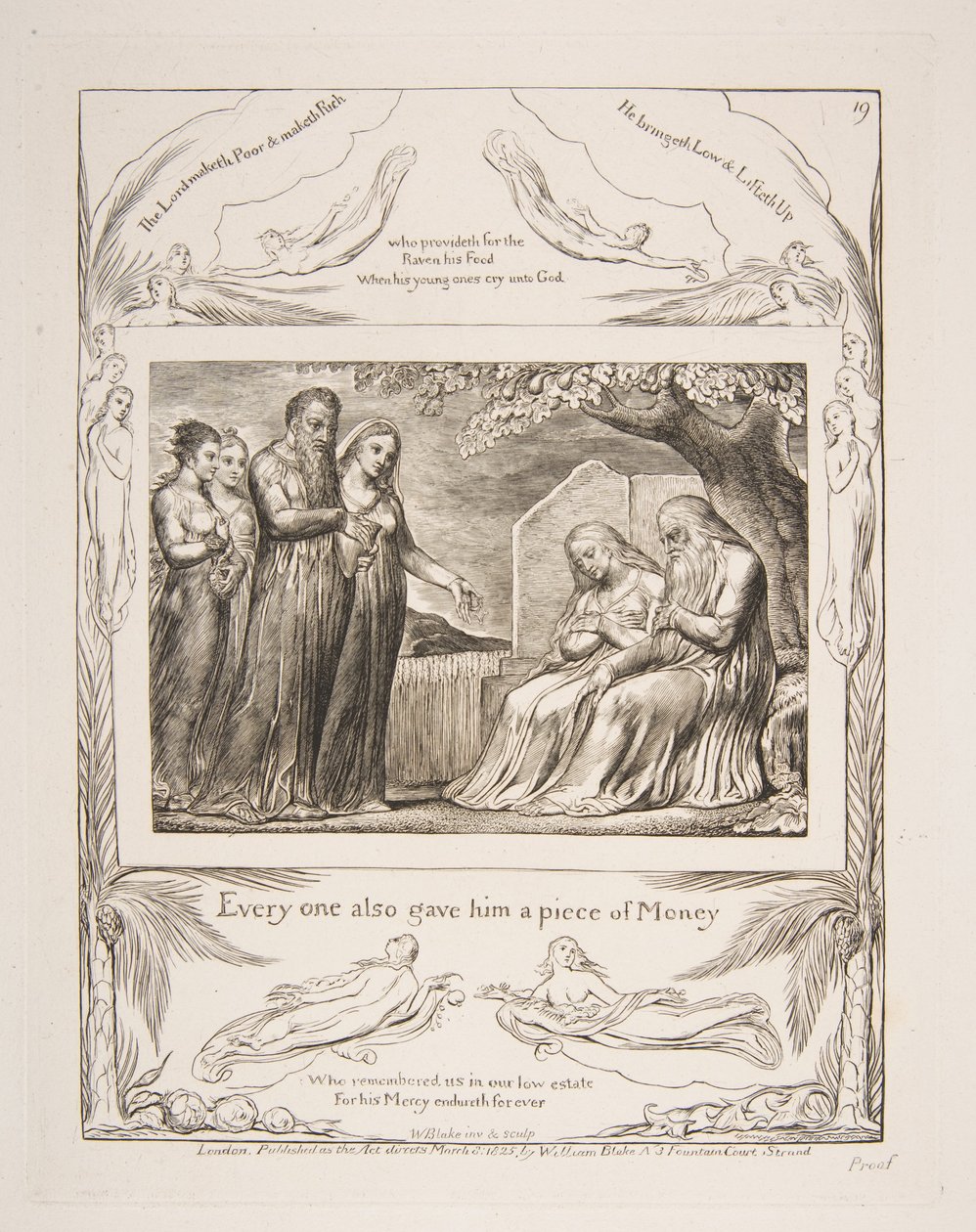 Giobbe che accetta la carità, da Illustrazioni del Libro di Giobbe, 1825-26 da William Blake