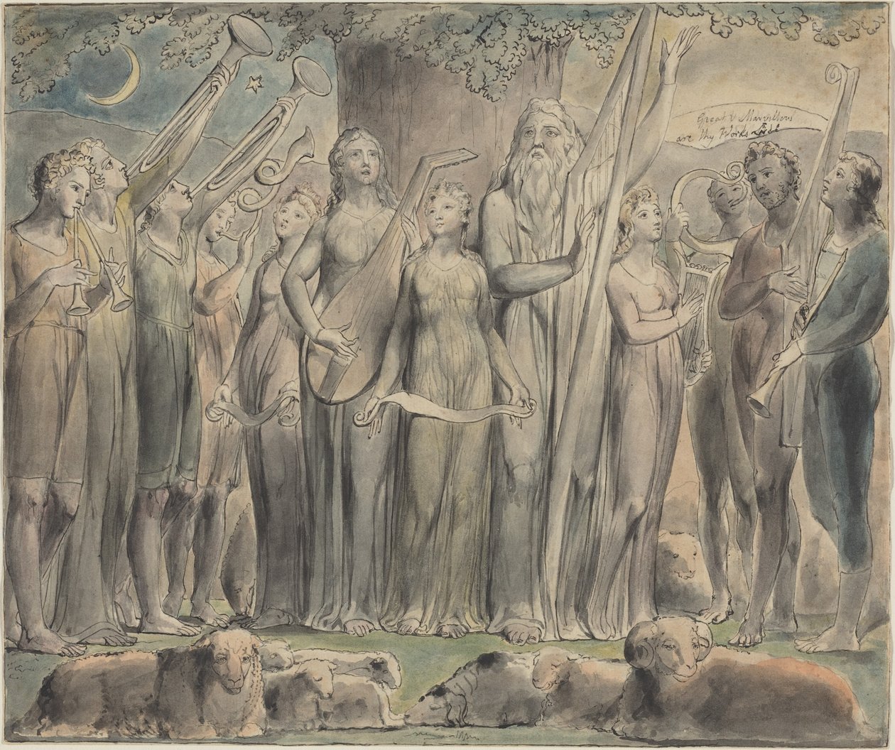 Giobbe e la sua famiglia tornano alla prosperità da William Blake
