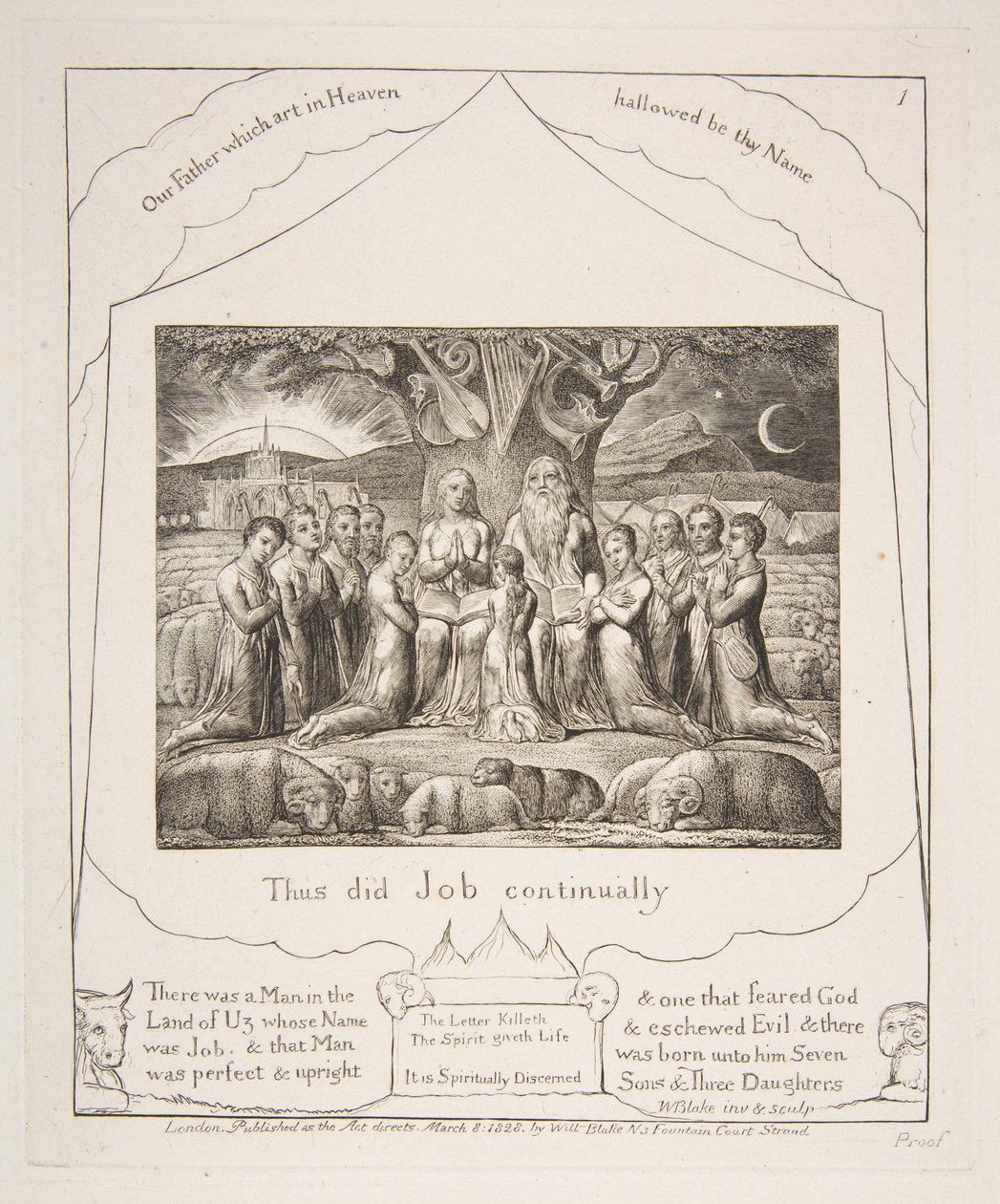 Giobbe e la sua famiglia, dalle Illustrazioni del Libro di Giobbe, 1825-26 da William Blake