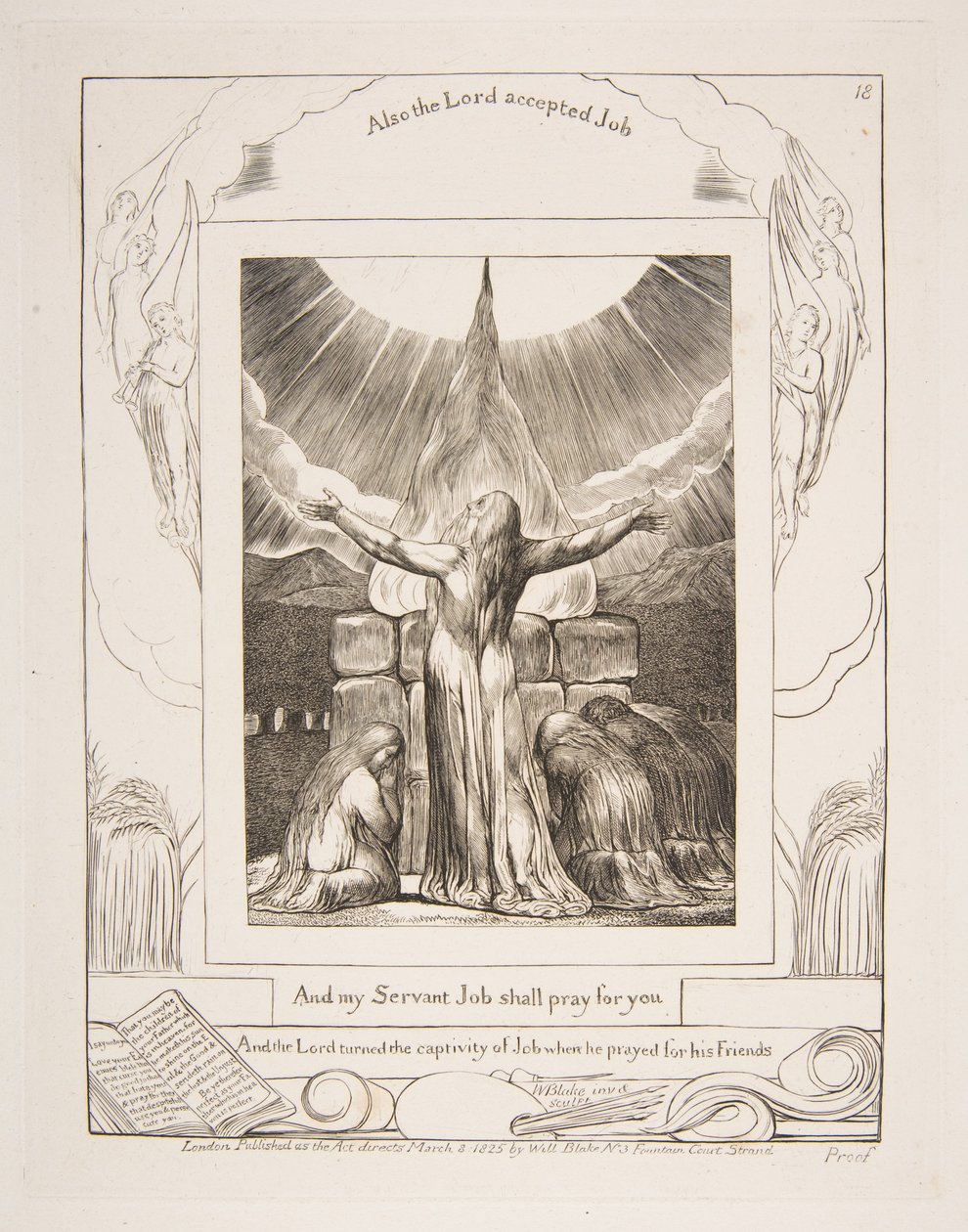 Il sacrificio di Giobbe, dalle Illustrazioni del Libro di Giobbe, 1825-26 da William Blake