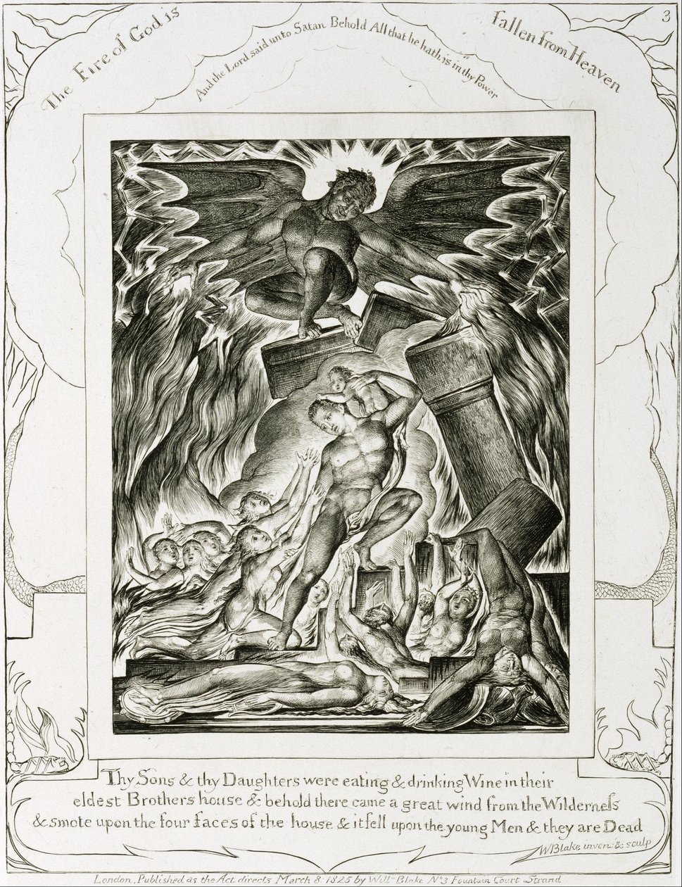 I figli e le figlie di Giobbe sopraffatti da Satana da William Blake