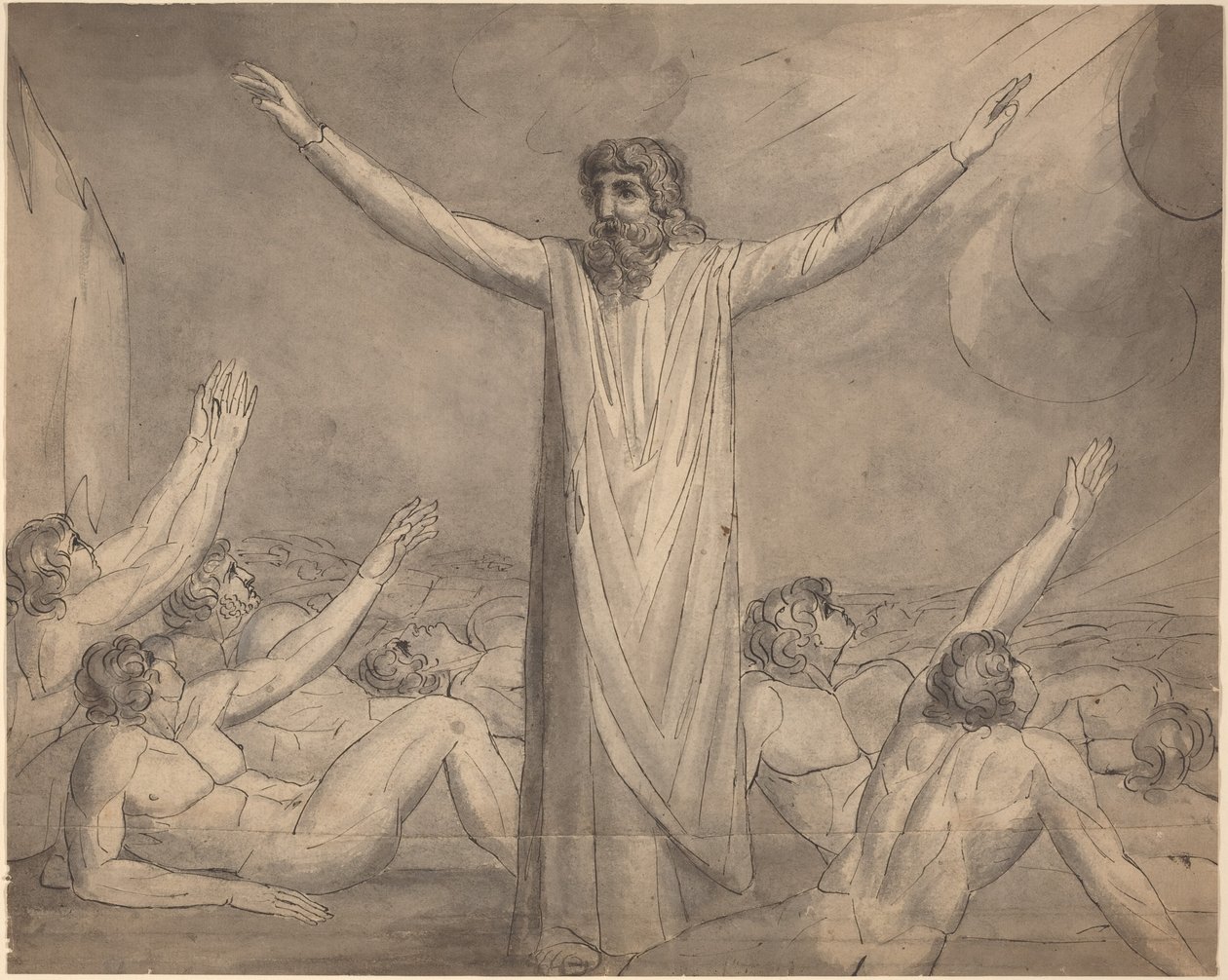 Mosè che ferma la piaga () [recto] da William Blake
