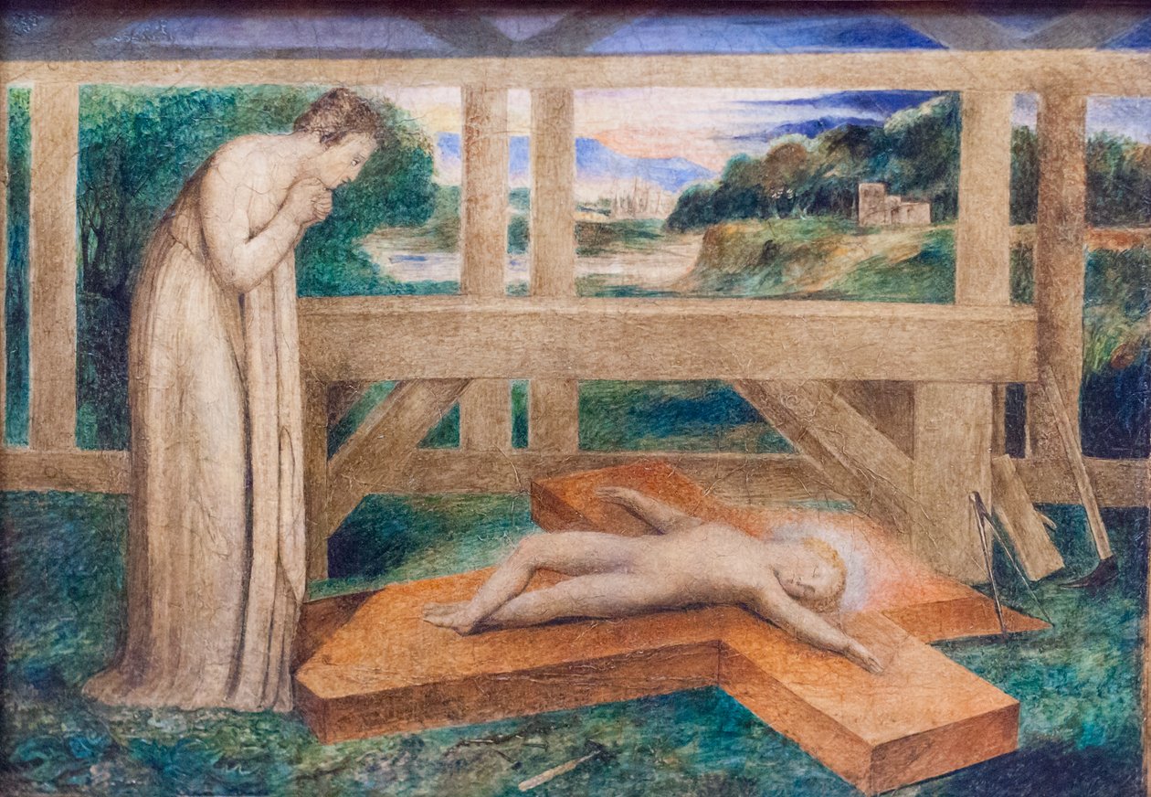 Nostra Signora che adora il bambino Gesù addormentato su una croce da William Blake