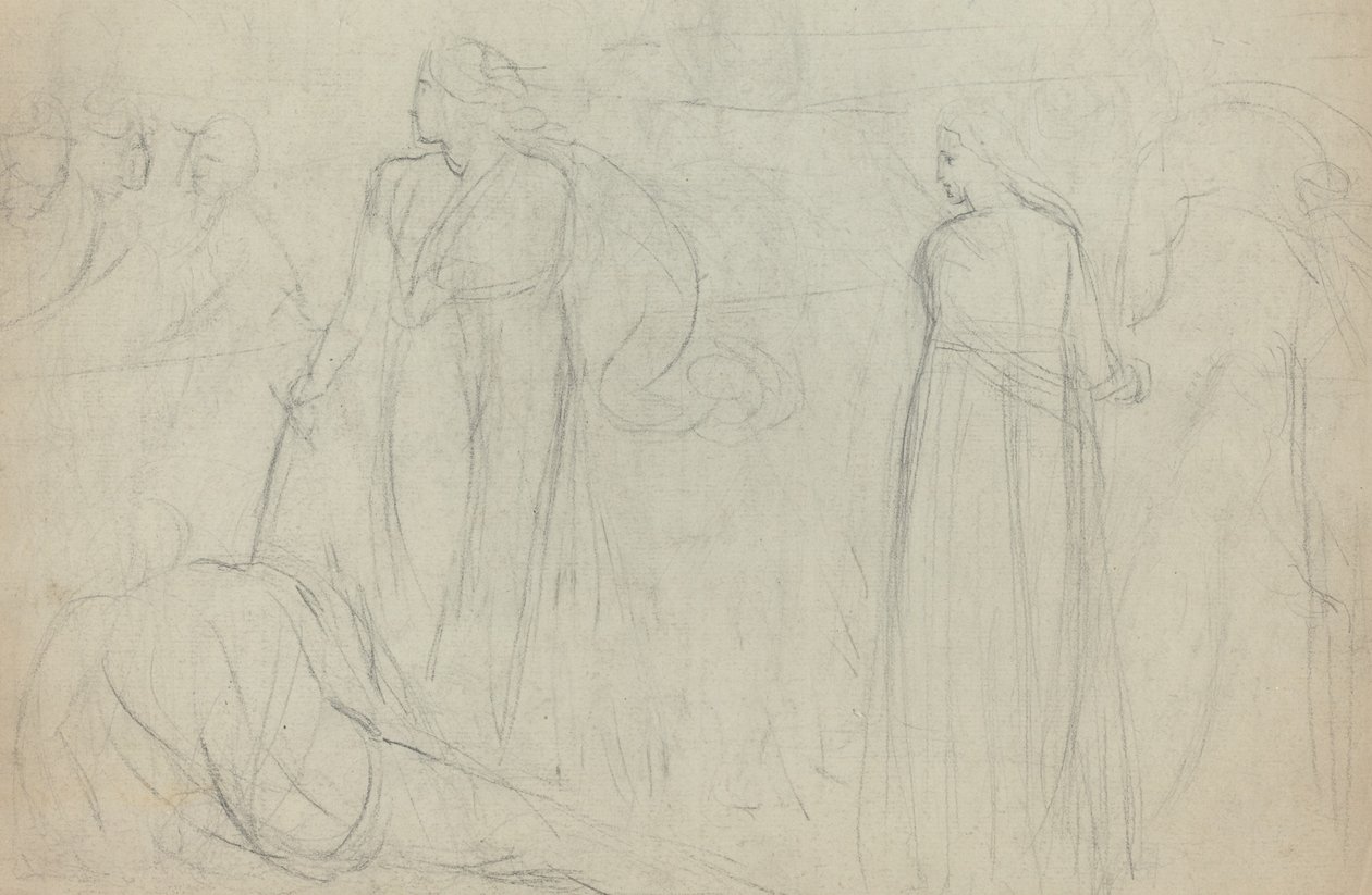 Schizzo di uno spadaccino in piedi sopra il suo avversario sconfitto (verso) da William Blake