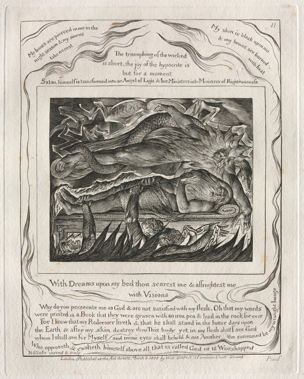 Il Libro di Giobbe: Tav. 11, Con sogni sul mio letto mi spaventi e mi terrorizzi / con visioni da William Blake