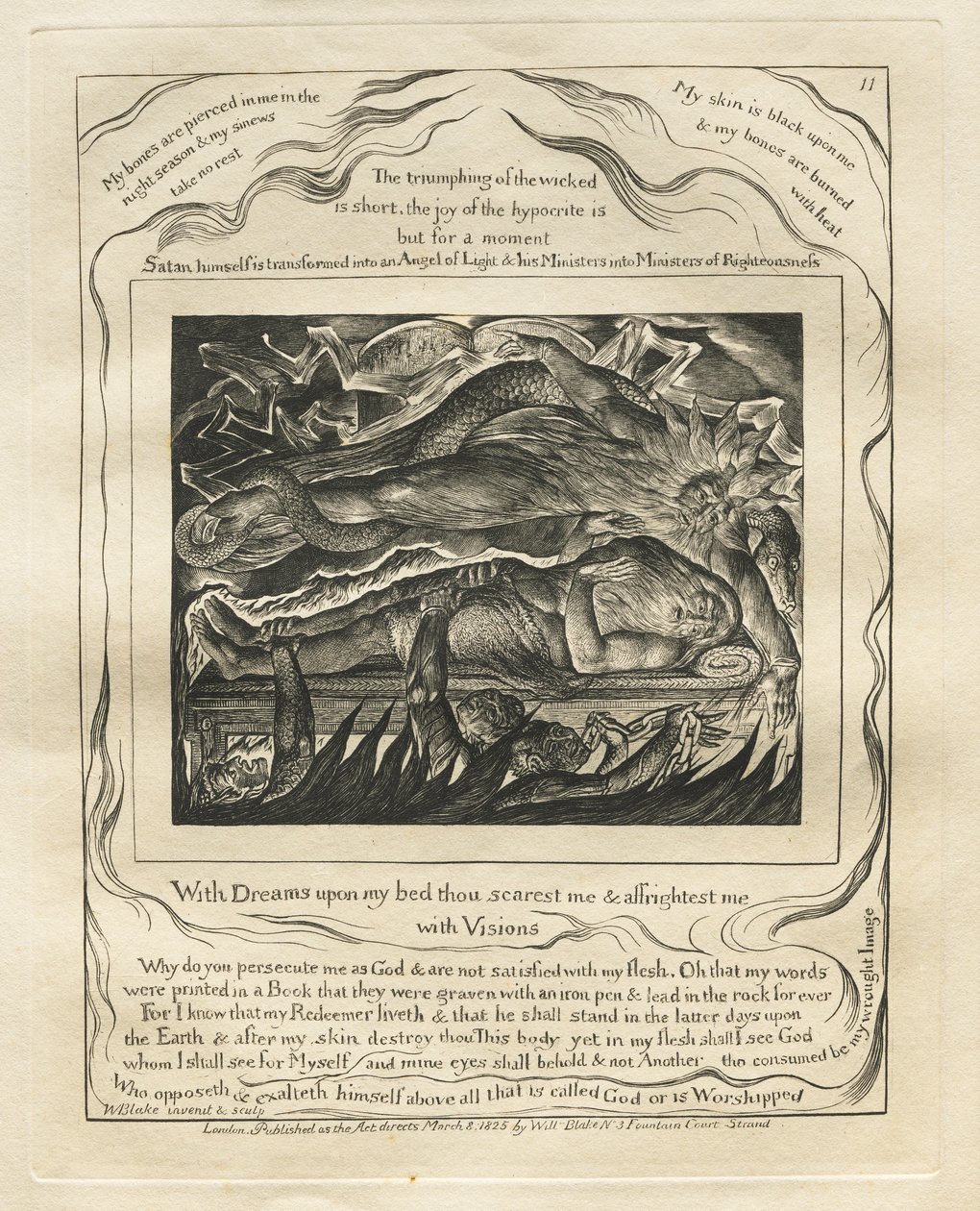 Il Libro di Giobbe: Tav. 11, Con sogni sul mio letto mi spaventi e mi terrorizzi con visioni da William Blake