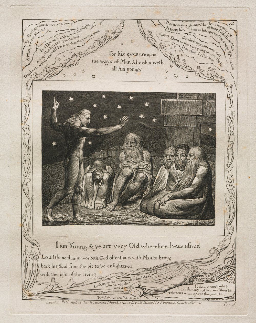 Il Libro di Giobbe: Pl. 12, Sono giovane e voi siete molto vecchi perciò avevo paura, 1825 da William Blake