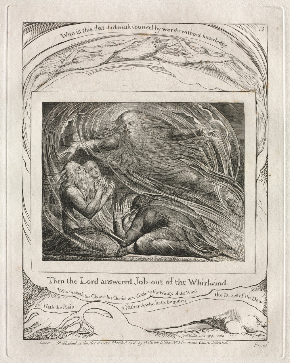 Il Libro di Giobbe: Pl. 13, Allora il Signore rispose a Giobbe dal turbine, 1825 da William Blake