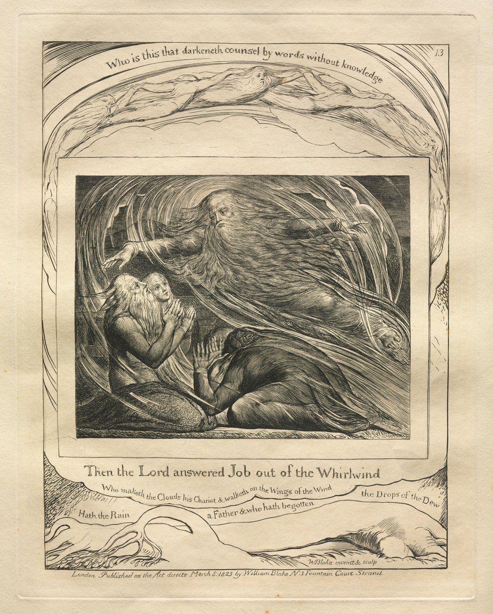 Il Libro di Giobbe: Pl. 13, Allora il Signore rispose a Giobbe dal turbine, 1825 da William Blake