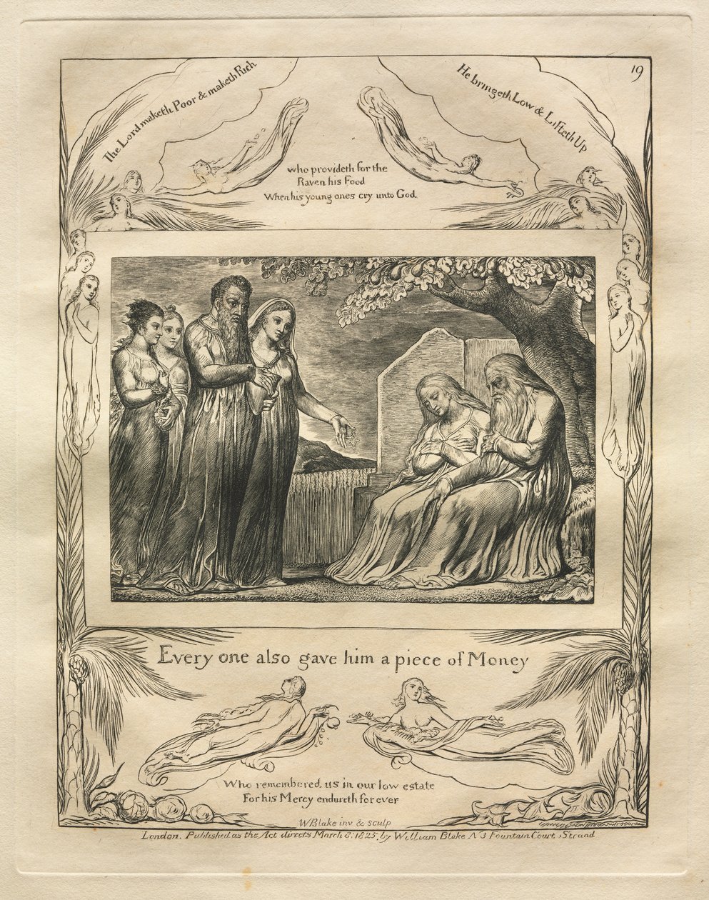 Il Libro di Giobbe: Tav. 19, Ognuno gli diede anche un pezzo di denaro da William Blake
