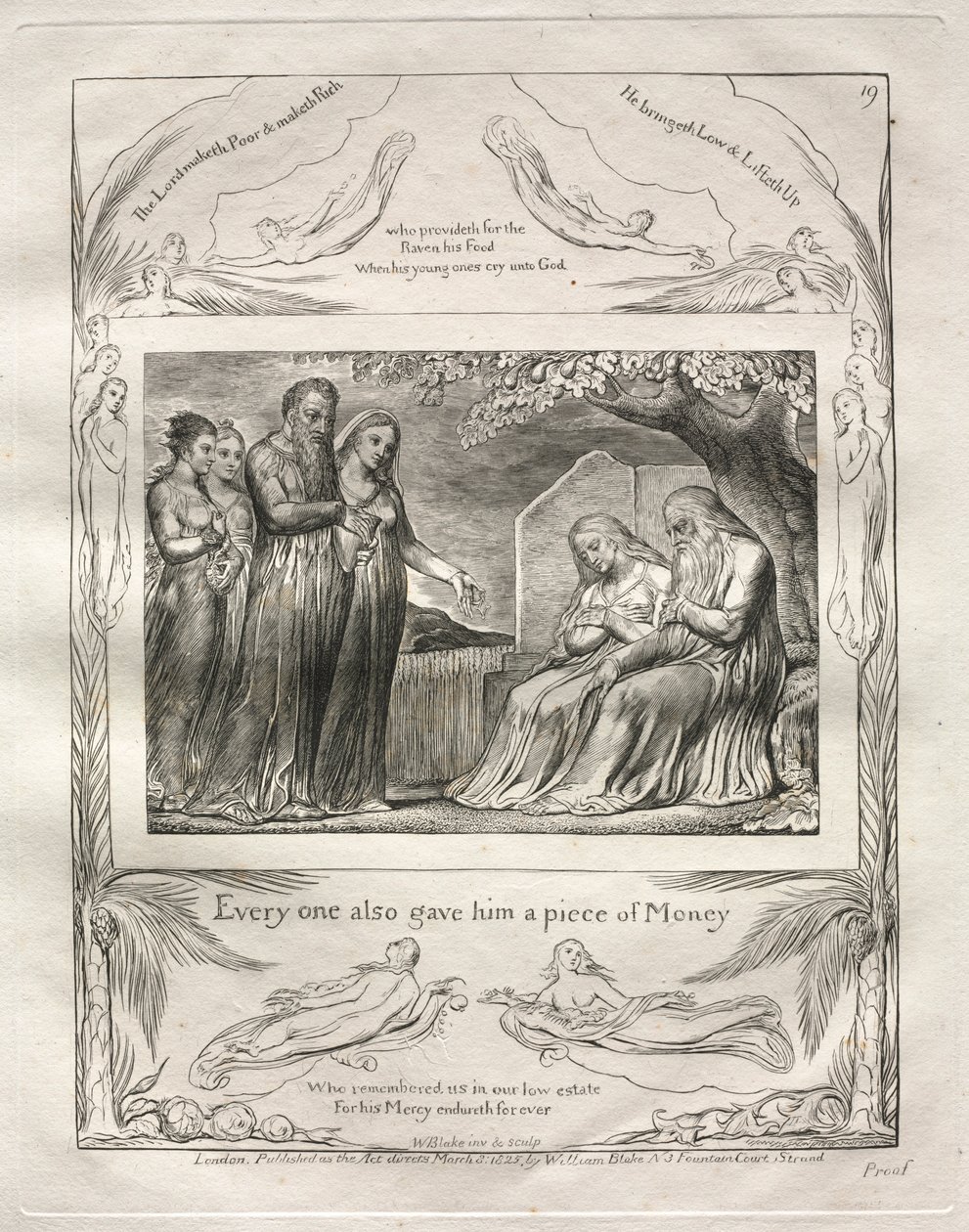 Il Libro di Giobbe: Pl. 19, Ognuno gli diede anche un pezzo di denaro da William Blake