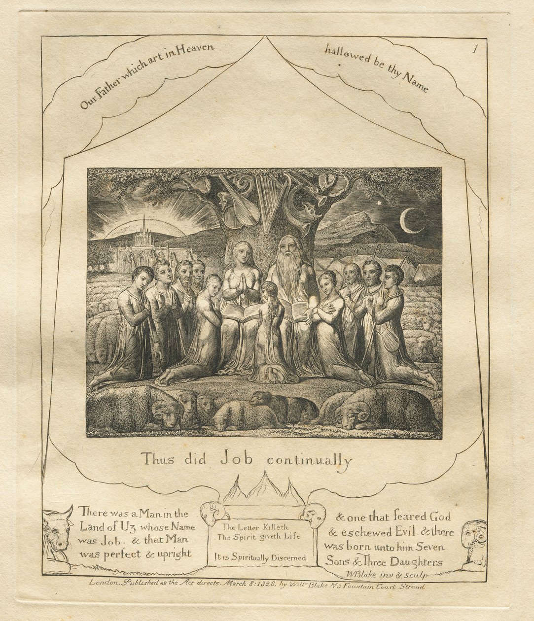 Il Libro di Giobbe: Pl. 1, Così fece Giobbe continuamente, 1825 da William Blake