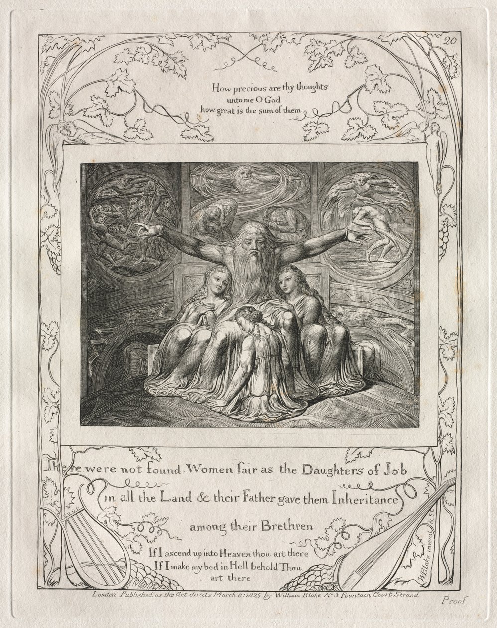 Il Libro di Giobbe: Tav. 20, Non si trovarono donne belle come le figlie di Giobbe / in tutto il paese da William Blake