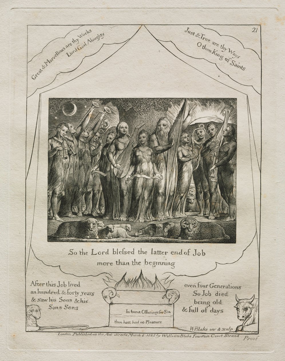 Il libro di Giobbe: Pl. 21, Così il Signore benedisse la fine di Giobbe più di quanto, 1825 da William Blake