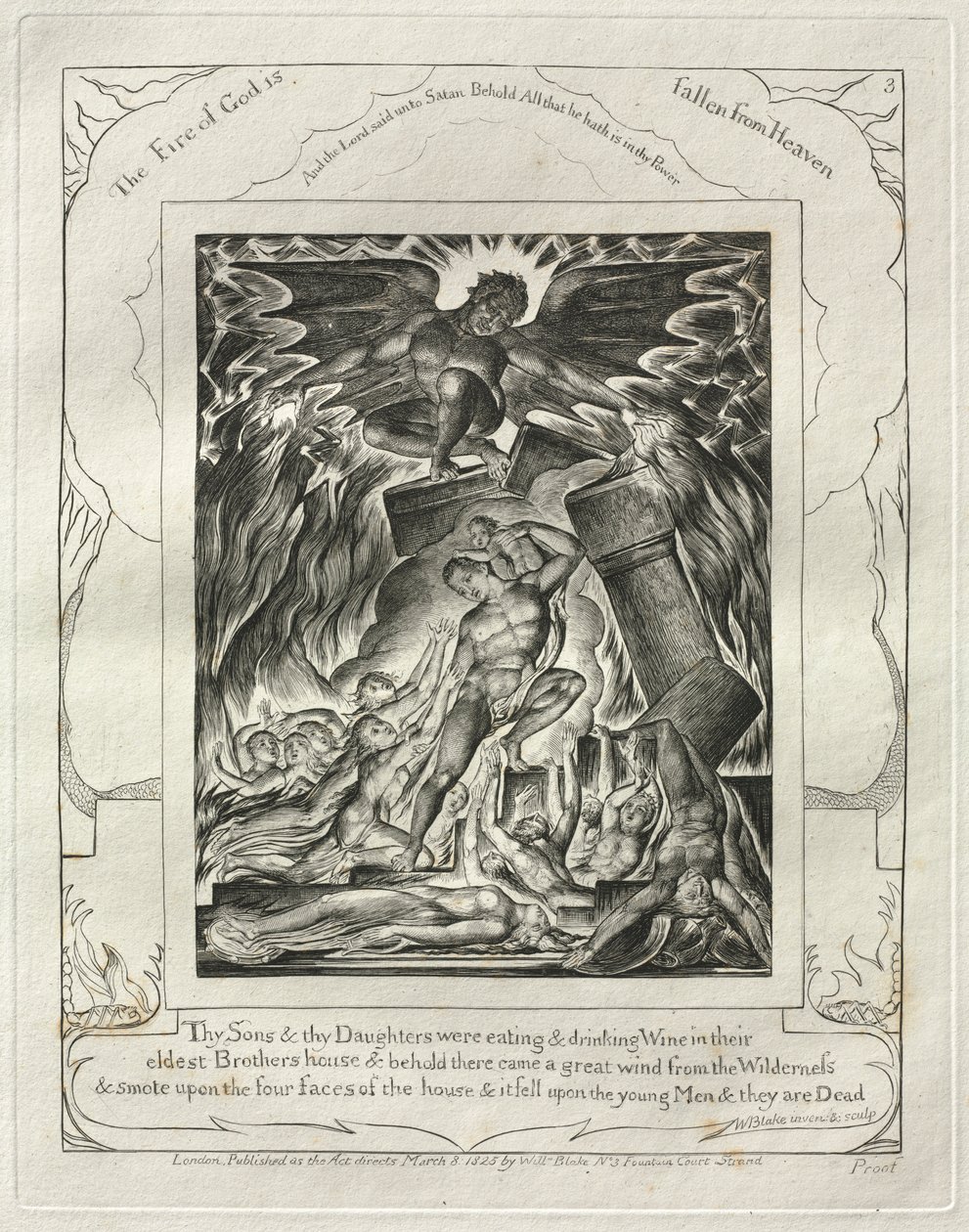 Il Libro di Giobbe: Pl. 3, I tuoi figli e le tue figlie mangiavano e bevevano vino..., 1825 da William Blake